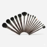 15-Piece Professional Makeup Brush Set with Black Saffiano Leather Cosmetic Bag - Image 2